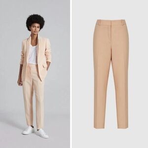 New! REISS Apricot Evelyn Wool Linen Blend Slim Fit Trousers Pants 41541